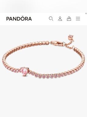 Pandora 14K Rose Gold plated Pink Heart Tennis Bracelet 7.1 in